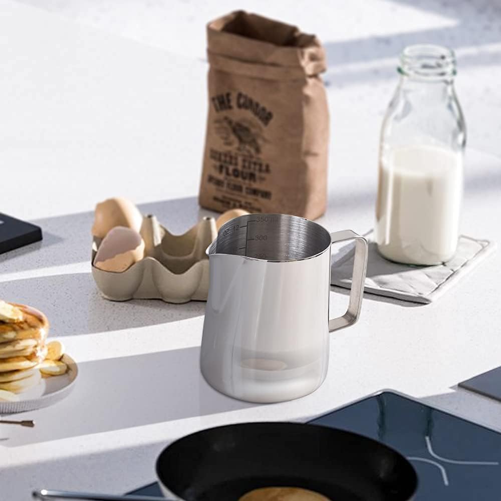 homEdge Espresso Steaming Pitchers 20 OZ / 600ml, Stainless Steel Frothing Pitcher with Measurement Scale