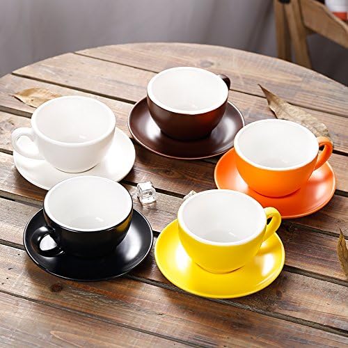 Free Pour Coffee Cup and Saucer, Small Cappuccino and Double Espresso, Ceramic Coffee Cups for Coffee Shop and Barista (Glossy Black, 5 oz)
