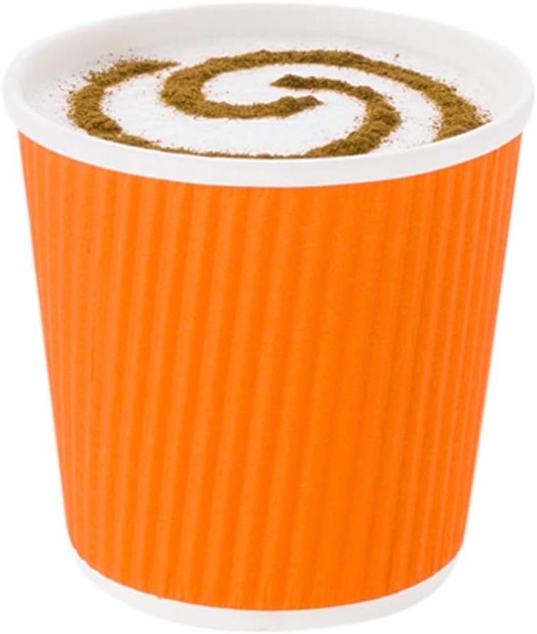 Restaurantware 4 Ounce Paper Cups, Pack of 25 Ripple Wall Disposable Cups – Leakproof, Recyclable, Tangerine Insulated Hot Beverage Holders, with Matching Lids Available for Purchase Separately