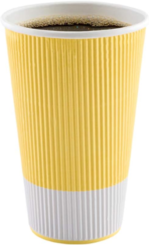 Restaurantware 16 Ounce Double Wall Disposable Coffee Cups, 500 Insulated Light Yellow Paper Tumblers with Ripple Wall Design, Lids Sold Separately for Hot Drinks like Tea, Hot Chocolate and More