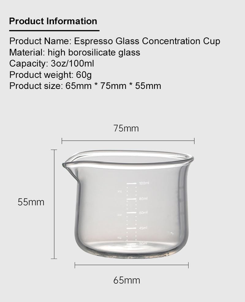 Espresso Cups, 100ML/3OZ Espresso Cups, Espresso Shot Glasses with V-Shaped Mouth, Clear Accessories, Milk Frothing Pitcher (1pcs)