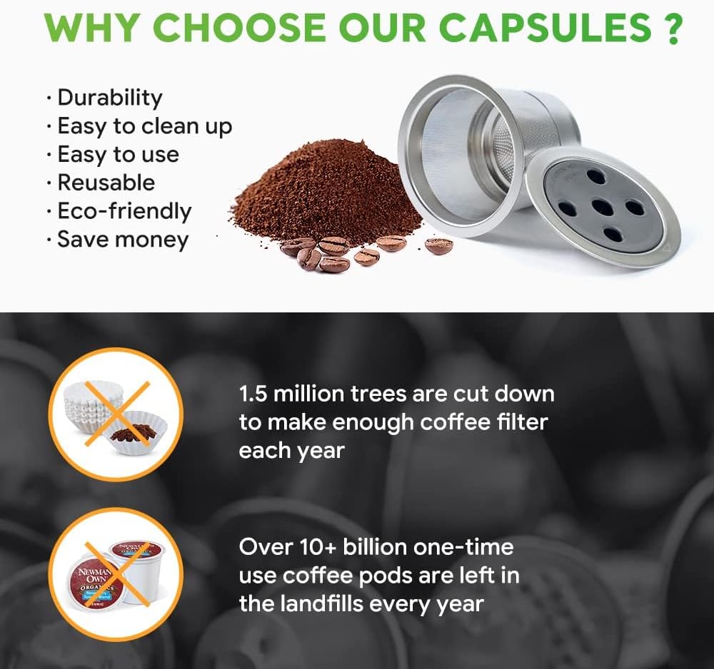 2 Pack Stainless Steel Reusable K Cups for K eurig Supreme & Supreme Plus, Five Hole Universal K-eurig Reusable Refillable coffee pod filter