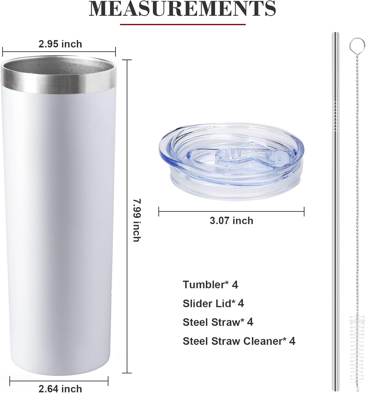 20 oz Skinny Tumbler with Lid and Straw,Stainless Steel Vacuum Insulated Tumbler Cup Double Wall Leak-proof Coffee Mug,Travel Thermal Water Tumbler for Office,Outdoor (Black/White/Rose gold/Silver)