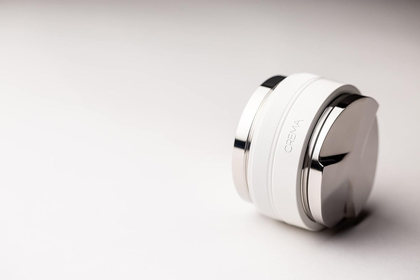 Crema Coffee Products 53.3mm Hand Tamper & Coffee Distributor | Compatible with Breville Portafilters | Double-Sided, Adjustable Depth Tool | Made with Durable 304 Stainless Steel | White