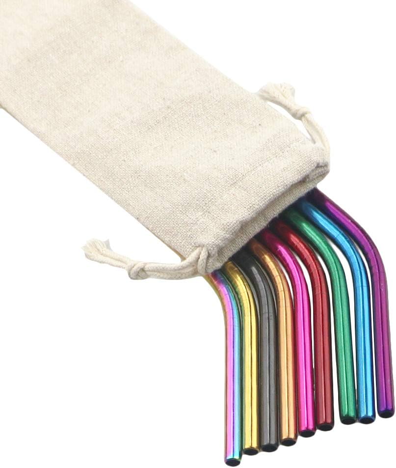 Gugrida Metal Straws Stainless Steel Straws 8.5'' Drinking Straws Reusable 3 Set, Ultra Long Colorful Cleaning Brush for 20 Ounce 30 Ounce for Trail Tumblers Yeti RTIC Ozark, 2 Straight 1 Bent 1 Brush