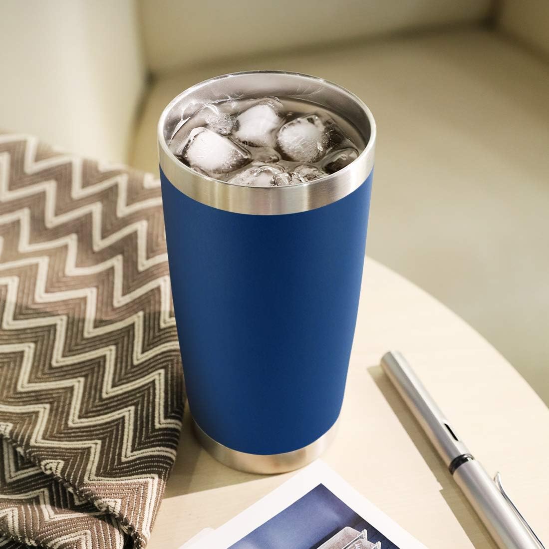 DOMICARE 20oz Stainless Steel Tumbler Bulk with Lid, Double Wall Vacuum Insulated Travel Mug, Powder Coated Coffee Cup, Dark blue, 8 Pack
