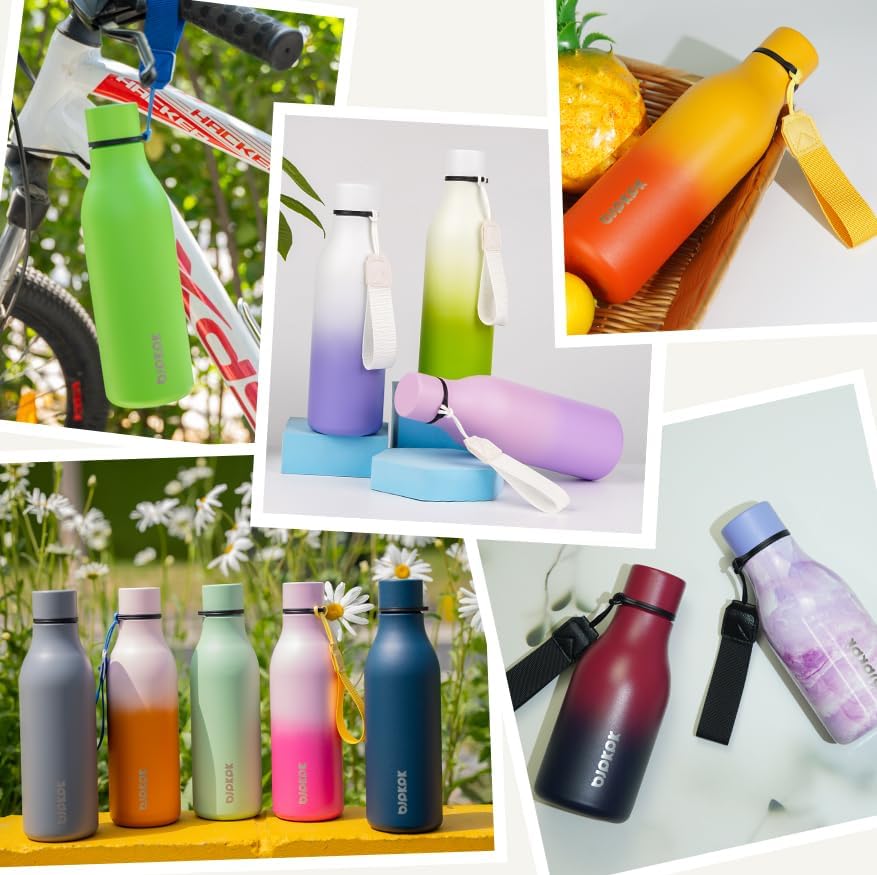 BJPKPK Insulated Water Bottles, 12oz Stainless Steel Metal Water Bottle with Strap, BPA Free Leak Proof Thermos, Mugs, Flasks, Reusable Water Bottle for Sports & Travel, Dawn
