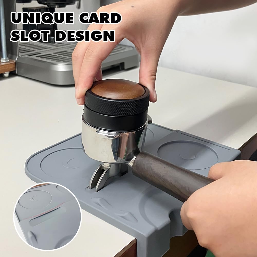 Espresso Tamping Mat - Espresso Tamping Station Food Grade Silicone Coffee Tamper Mat Espresso Accessory for Baristas Home Kitchen Bar Coffee Shop 7.2In x 6.7In (Gray)