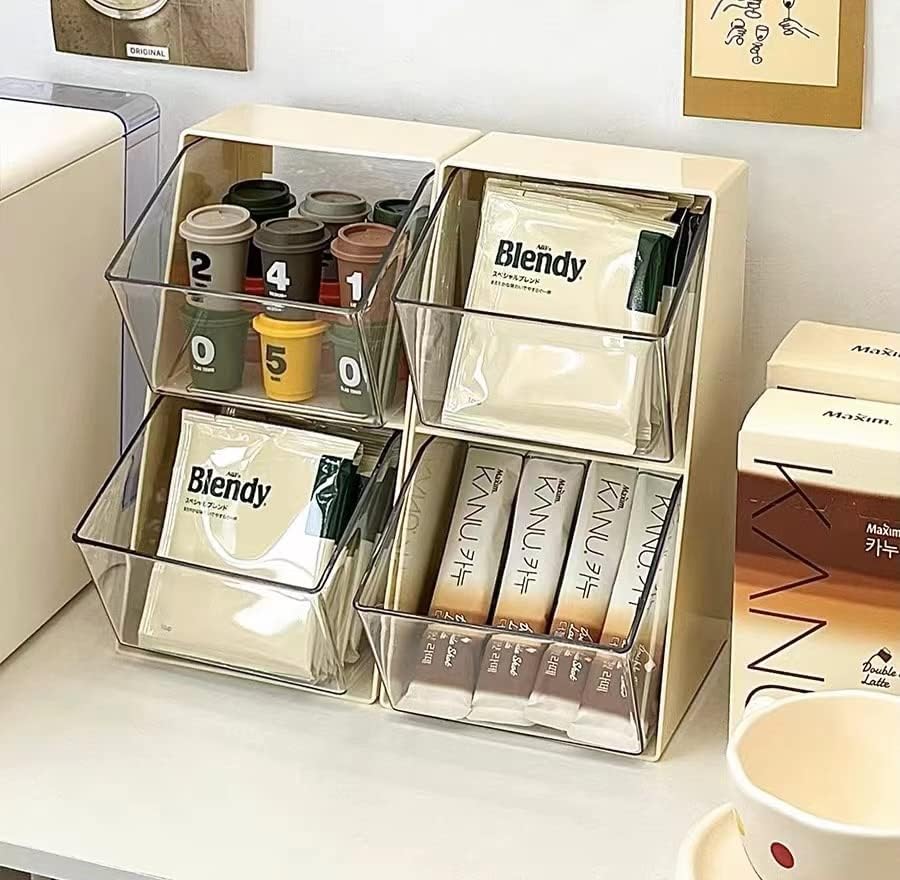 Acrylic Tea Bag Organizer Storage Box with 2 Transparent Drawers, Multi-Functional Coffee Pod K Cup Holder Container for Kitchen Home Office Organizer - White