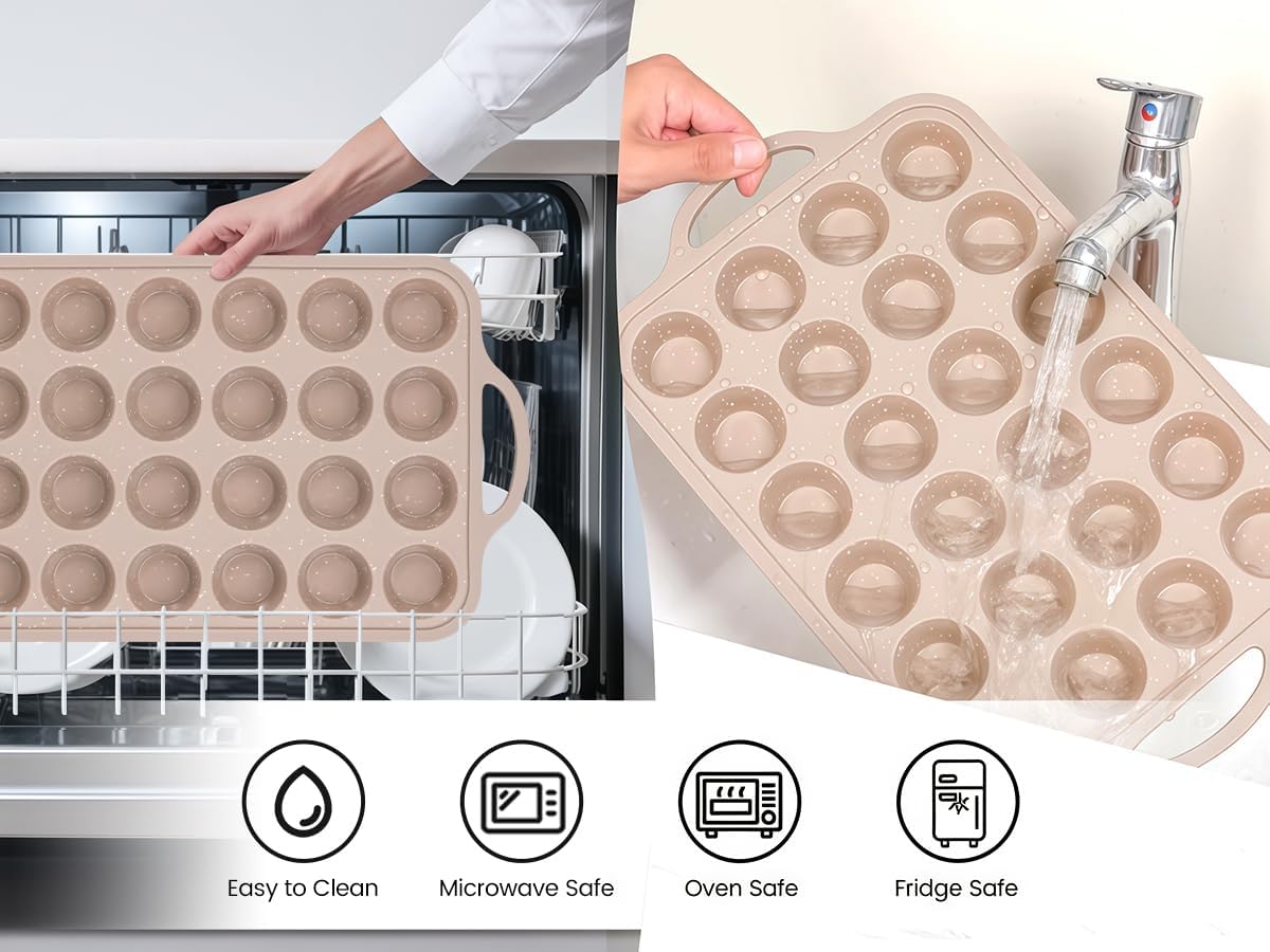 Vinino 2Pack Mini Silicone Muffin Pans for Baking with Metal Reinforced Frame, 24 Cups Mini Size Nonstick Cupcake Pan, BPA Free Oven Dishwasher Safe Baking Mold for Muffins Cupcakes