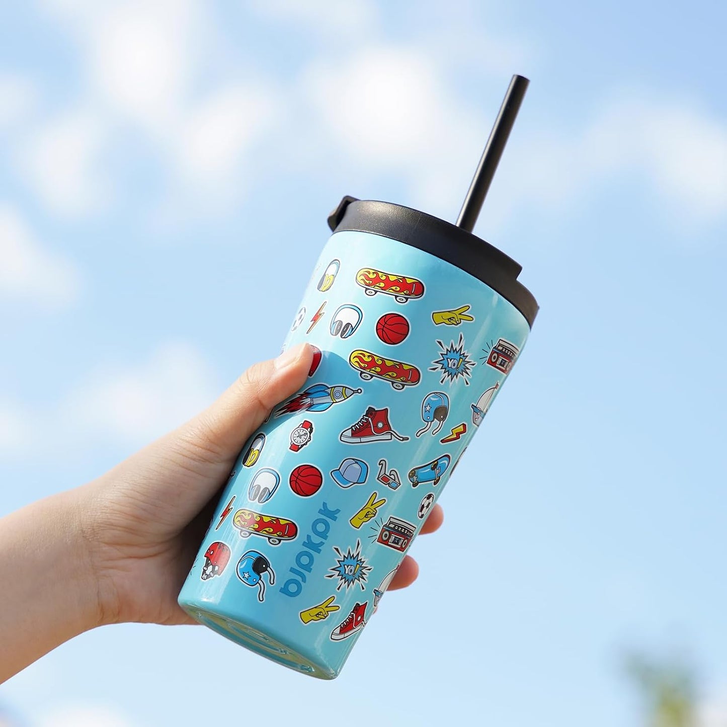 BJPKPK 18oz Tumbler With lid And Straw Stainless Steel Travel Coffee Mug Insulated Tumblers Cups,Spring Party Brown