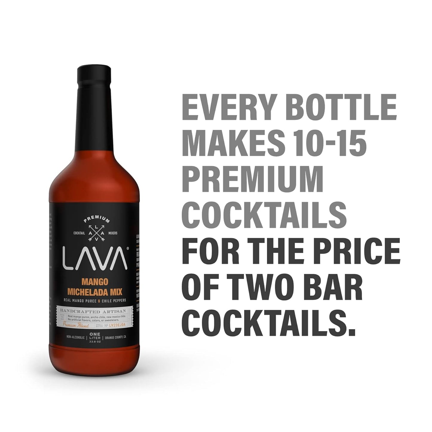 (3-Pack) LAVA Premium Mango Michelada Mix Made With Real Mango Puree, Ancho Chile Peppers, New Mexico Chile, Tamarind, Vegan, 1-Liter (33.8oz) Glass Bottle, Ready to Use