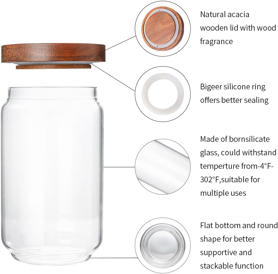 25 OZ Glass Jars 6 Pack with 112 Labels, Clear Glass Storage Containers Food Canisters with Wood Lids