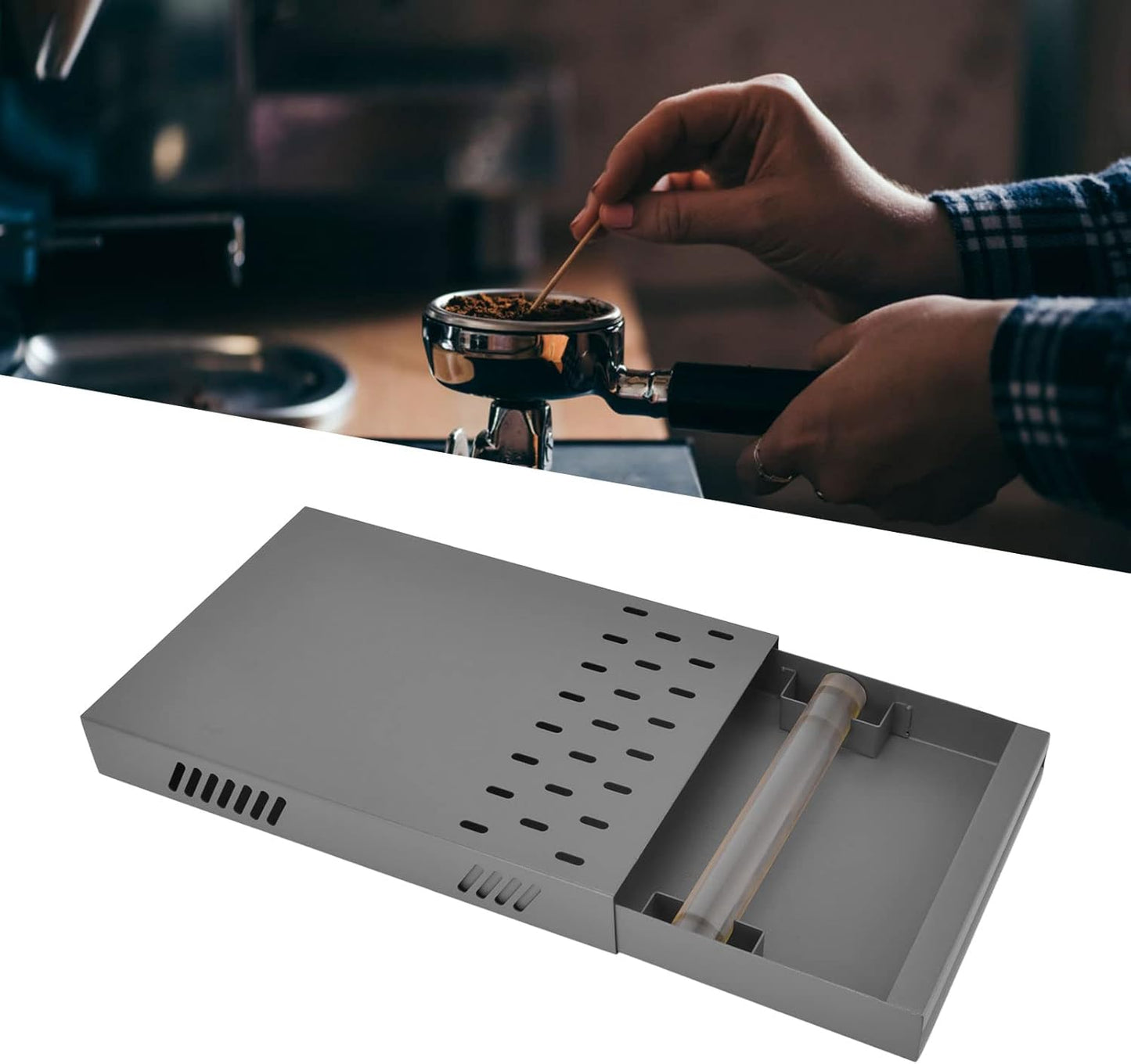 Espresso Coffee Knock Box Drawer Stainless Steel Detachable Coffee Knock Box with Rod Knock Box Tamping Station for Cafe Home(grey)