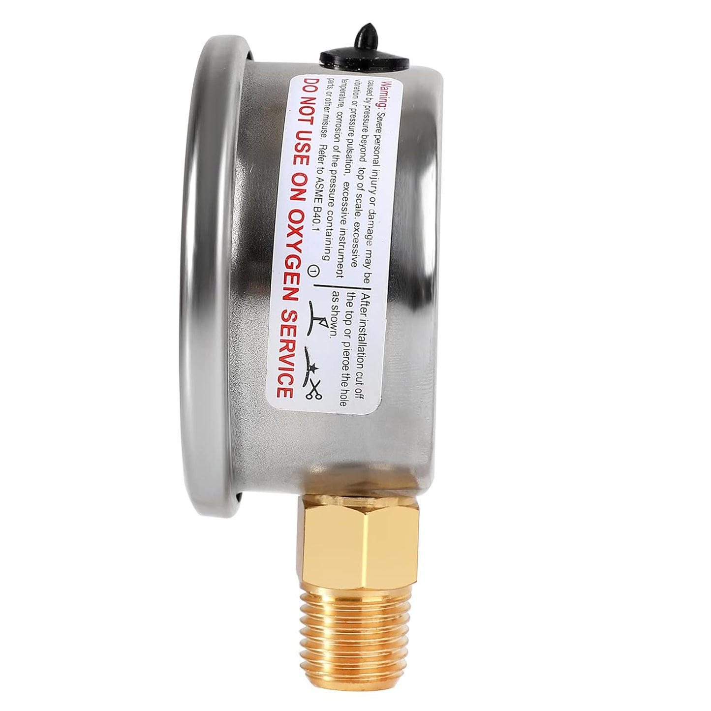 Glycerin Filled Pressure Gauge with 304 Stainless Steel Case, 1-1/2" Dial Size, 0-15Psi, High Accuracy, 1/8" NPT Center Lower Mount with Single Scale