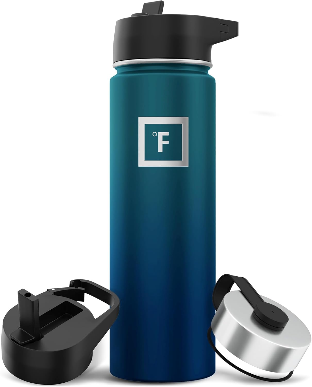 IRON °FLASK Camping & Hiking Hydration Flask with 3 Lids - Stainless Steel, Double Walled & Vacuum Insulated Water Bottle - Leak Proof & BPA Free (Dark Night, Straw - 22 oz)