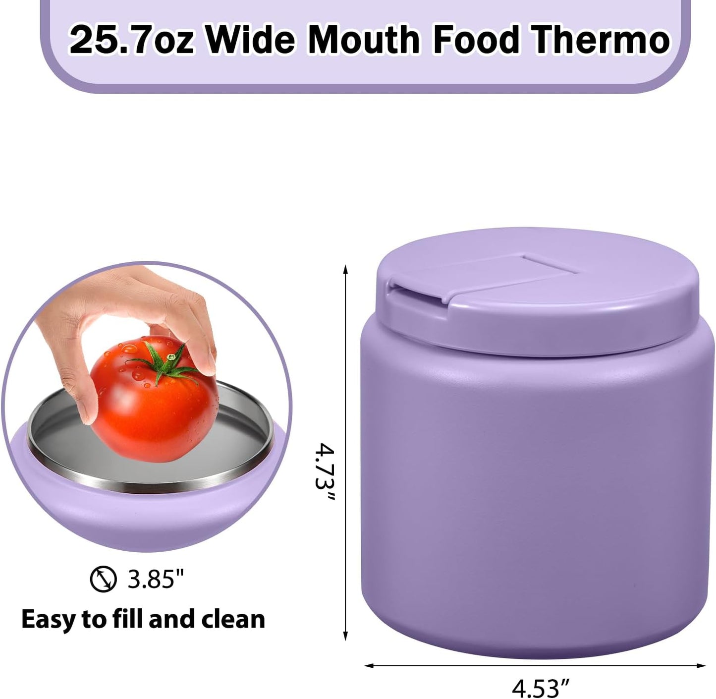 26oz Kids Thermos for Hot Food, Insulated Vacuum Food Jar with Buckle Lid, Stainless Steel Wide Mouth Leak Proof Insulated Lunch Container for School Picnic Travel, Purple