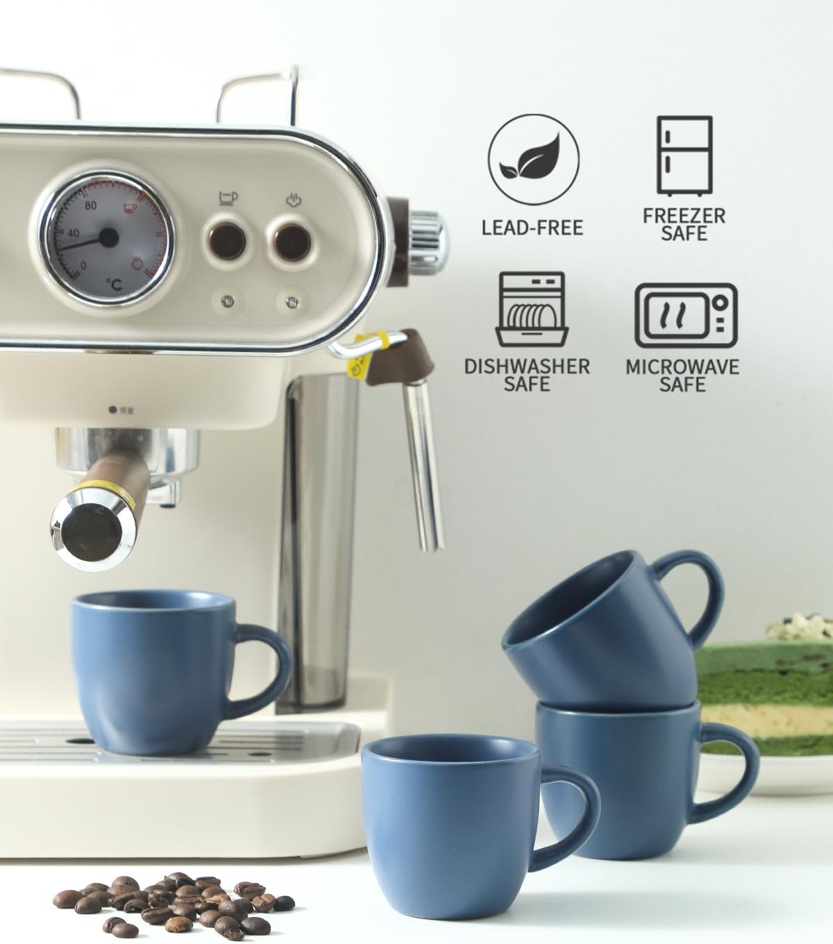 Hasense Ceramic 3 OZ Espresso Cups, Porcelain Espresso Demitasse Cups Set of 4 for Double shot, Lungo and Ristretto, Tiny Italian Expresso Shot Coffee Mugs for Home and Office, Blue