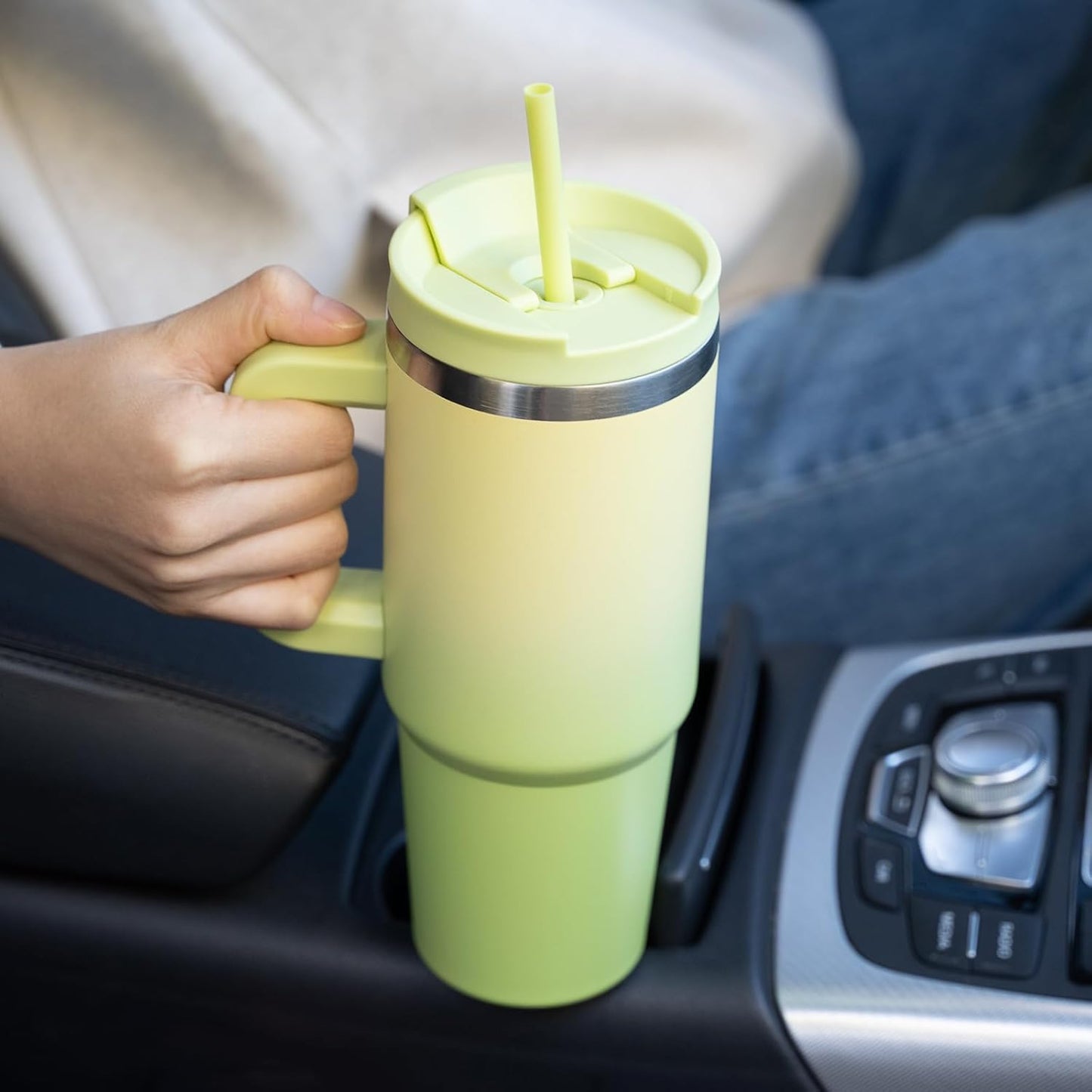 BJPKPK 30oz Stainless Steel Insulated Tumbler With Handle And Lid Straw Travel Coffee Mug Thermal Cup,Light Pink