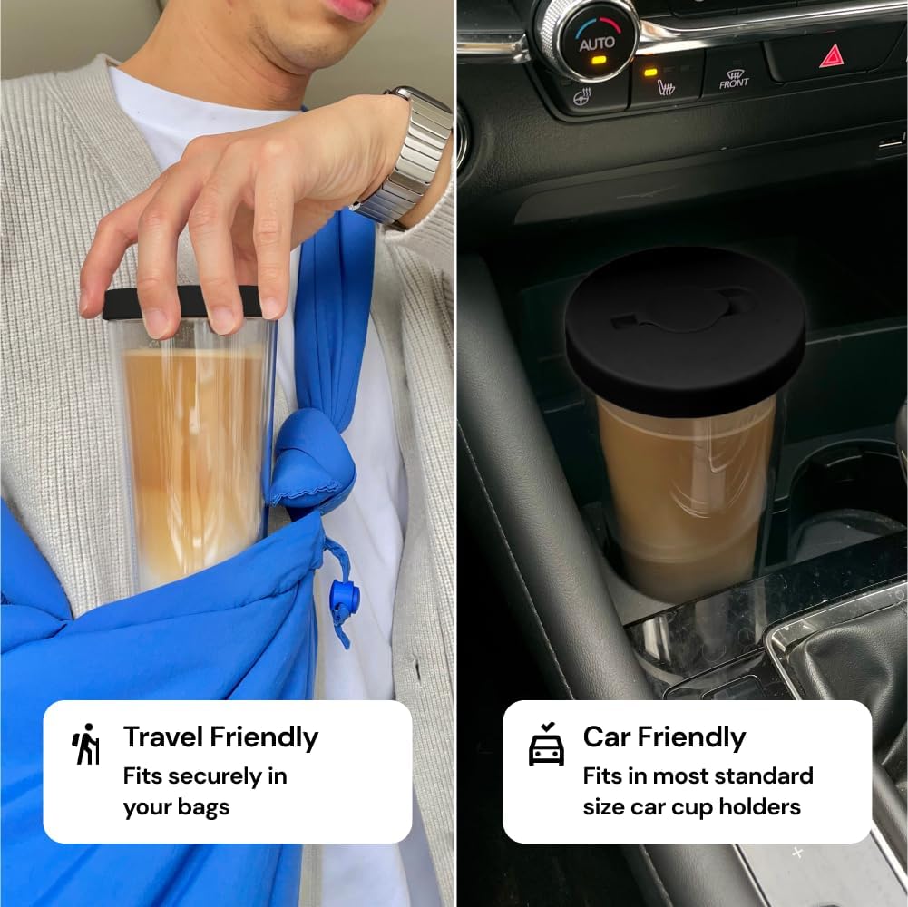 Dodoko Reusable Boba Cup and Straw Boba Tea Cup Bubble Tea Cup Reusable Iced Coffee Cup Cold Coffee Cup Smoothie Cup with Lid and Straw Smoothie Cup to go Smoothie Tumbler 17 oz - Night Black