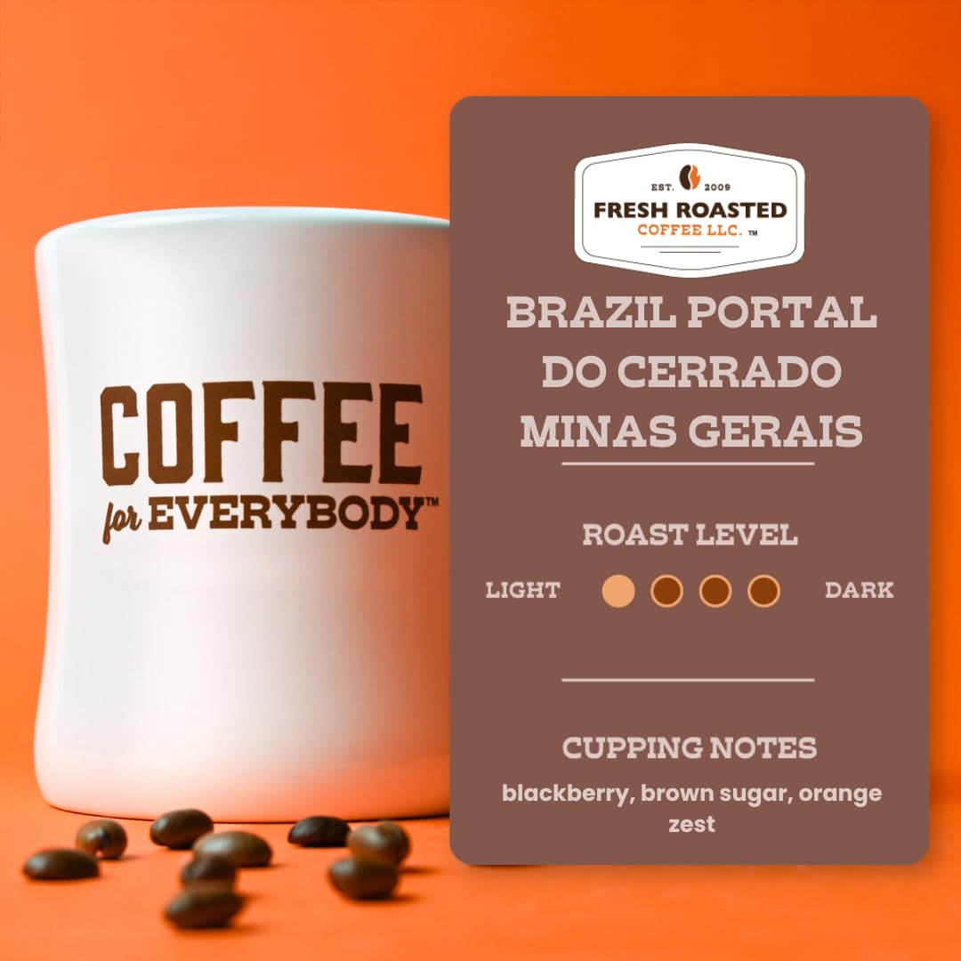 Fresh Roasted Coffee, Brazil Minas Gerais, 5 lb (80 oz), Light Roast, Kosher, Whole Bean