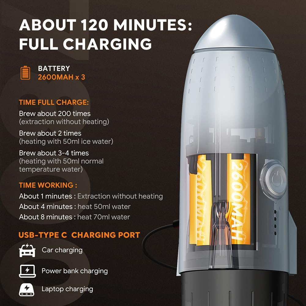 3 in 1 Portable Espresso Machine On the Go, Self-Heating Electric Espresso Maker, 19 Bar Mini Coffee Maker For Travel Camping and Hiking With Ground Coffee & NES PRESSO/DolceGusto Pod, Space Grey