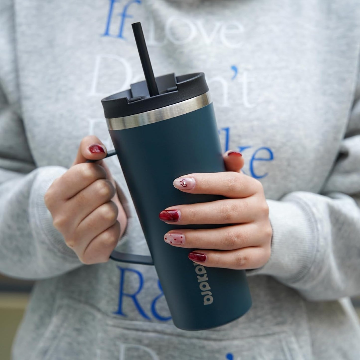 BJPKPK Insulated Tumbler with Handle, 22oz Insulated Tumblers with Lid and Straw, Stainless Steel Metal Water Bottles, Coffee Travel Mugs, Cups, Navy Blue