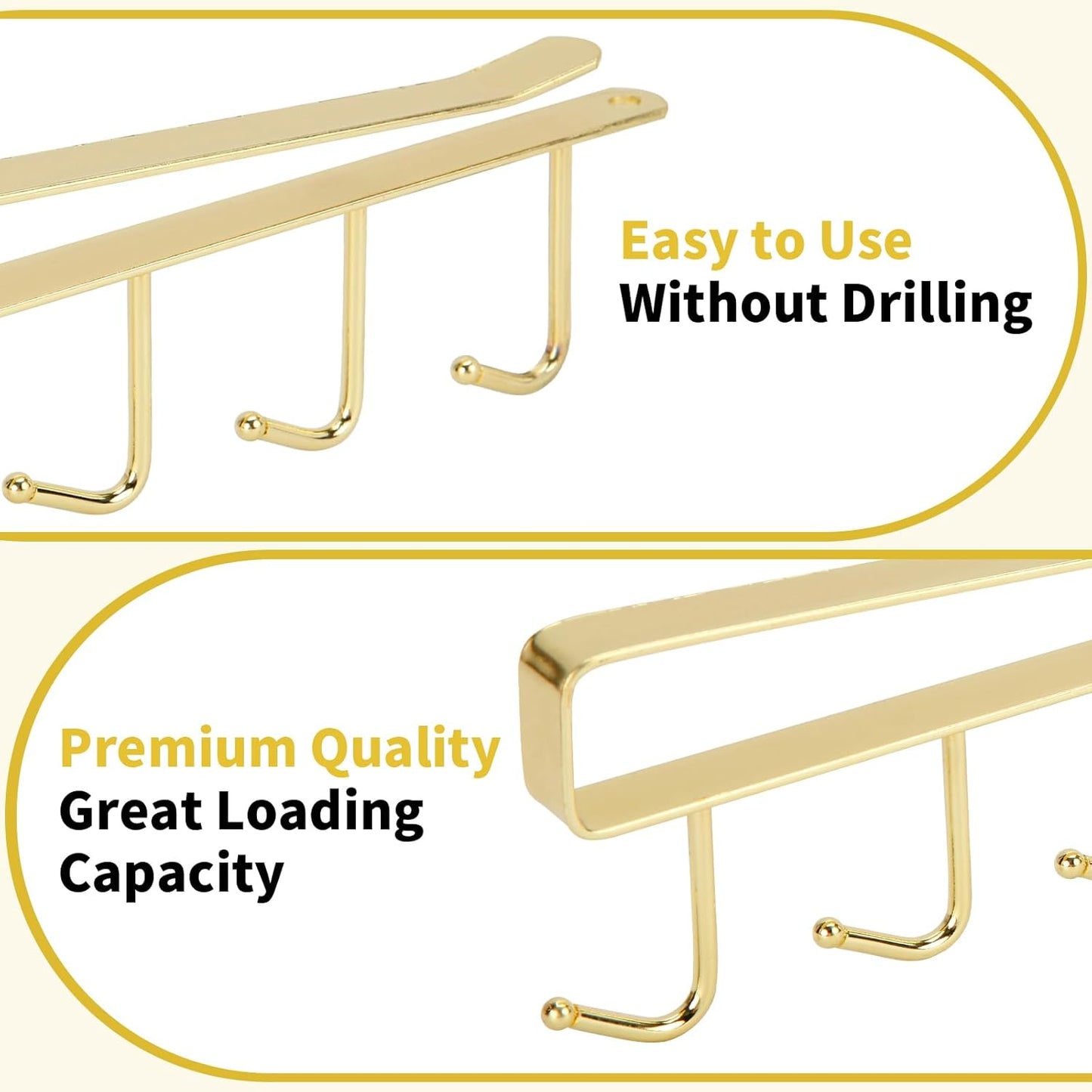 2pcs Mug Organizer for Kitchen Cabinets,Under-Shelf Coffee Cup Mug Rack with 6 Hooks,Fit for 1.1 Inch Thickness Shelf or Less,Suitable for Holder Hanger for Cups/Keys Storage/Scarf.Gold