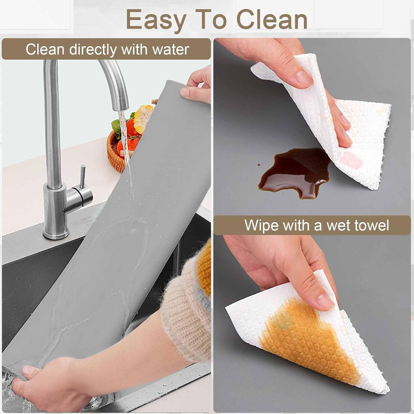 47.2"x23.6"(120cmx60cm) Large Silicone Mat for Kitchen Counter, Non-Slip Heat Resistant Countertop Protector, Waterproof Multipurpose Mat for Kitchen Island, Light Gray