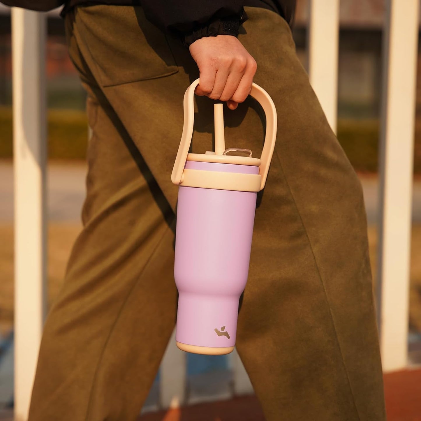 40 oz Tumbler with Side Handle, Insulated Water Bottle with Straw and 2 in 1 Lid, Stainless Steel Cup Travel Coffee Mug for Sports Office Gym,Navy Blue