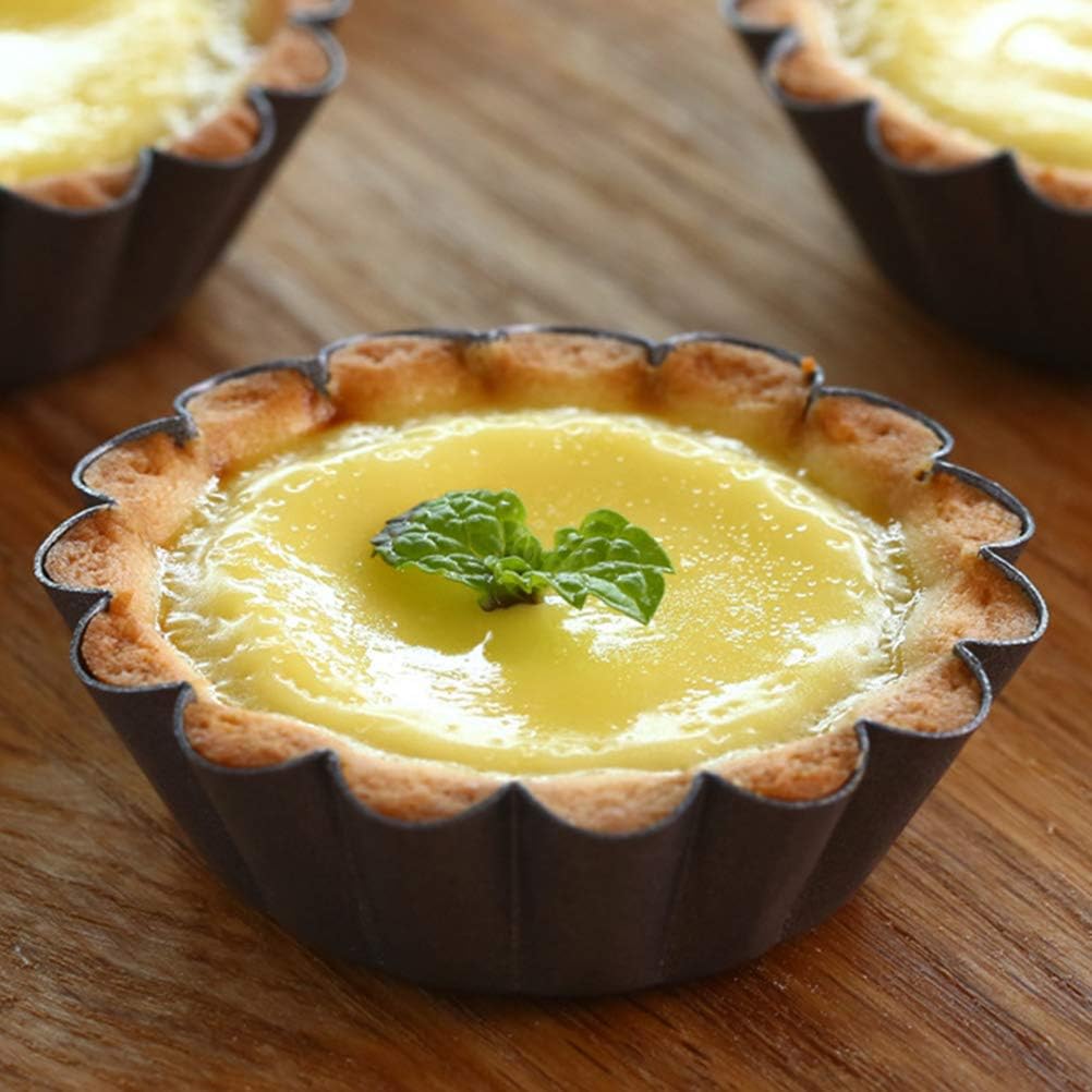 12PCS Mini Tart Pans, Carbon Steel Egg Tart Molds, Non Stick Mini Tarts Tins, Cupcake Cake Muffin Mold Tin Pan for Pies, Cheese Cakes, Desserts, Egg Tart(2.6 x 0.9inch)