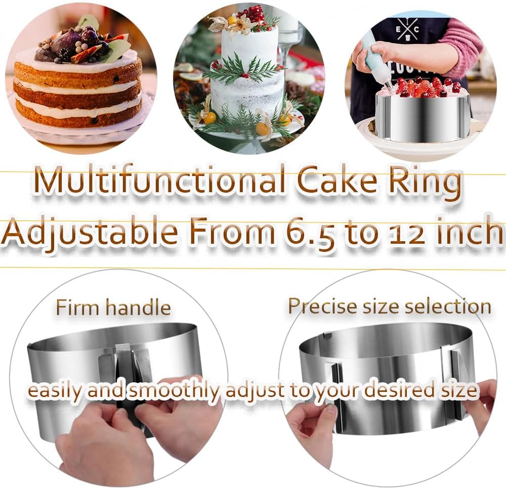 DATANYA Cake Rings Mousse Mold Adjustable 6 to12 Inch Stainless Steel Round Cake Molds for Baking Pastry, Cake Baking Supplies
