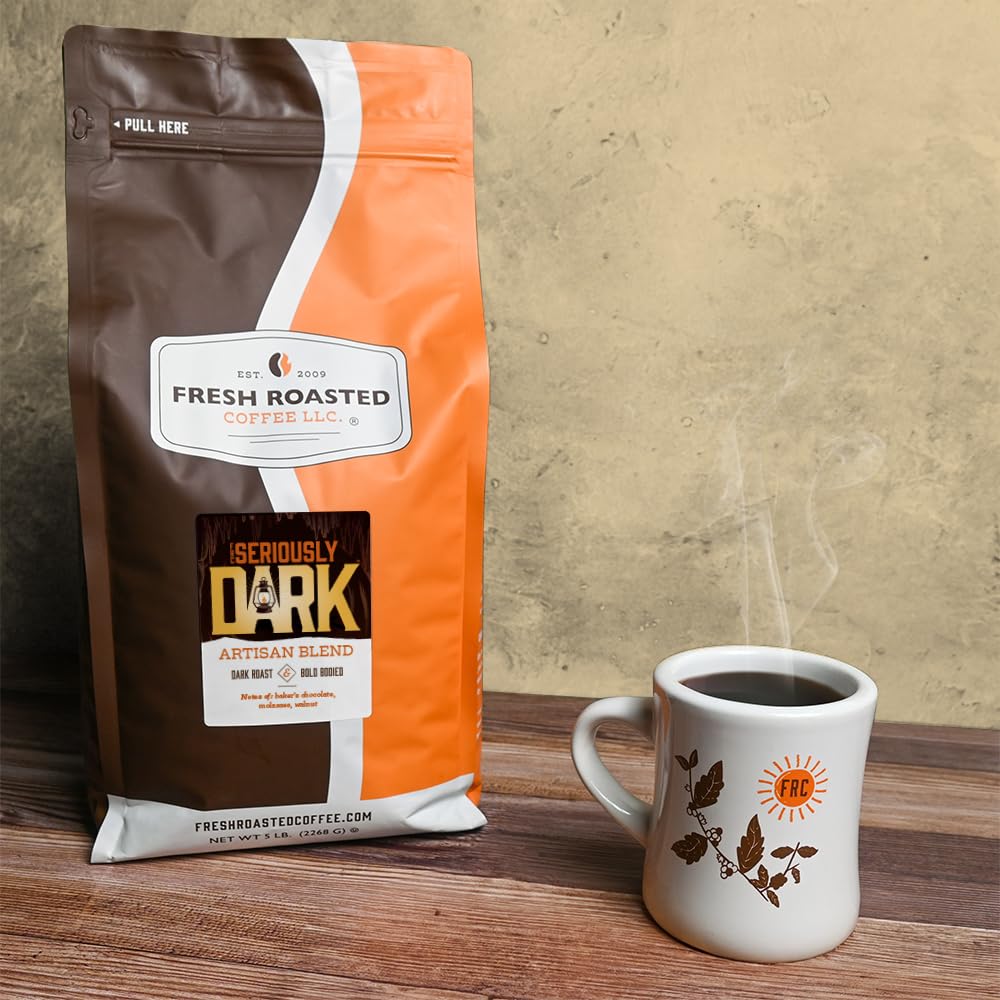 Fresh Roasted Coffee,Seriously Dark Artisan Blend,5 lb Dark Roast, Kosher, Whole Bean