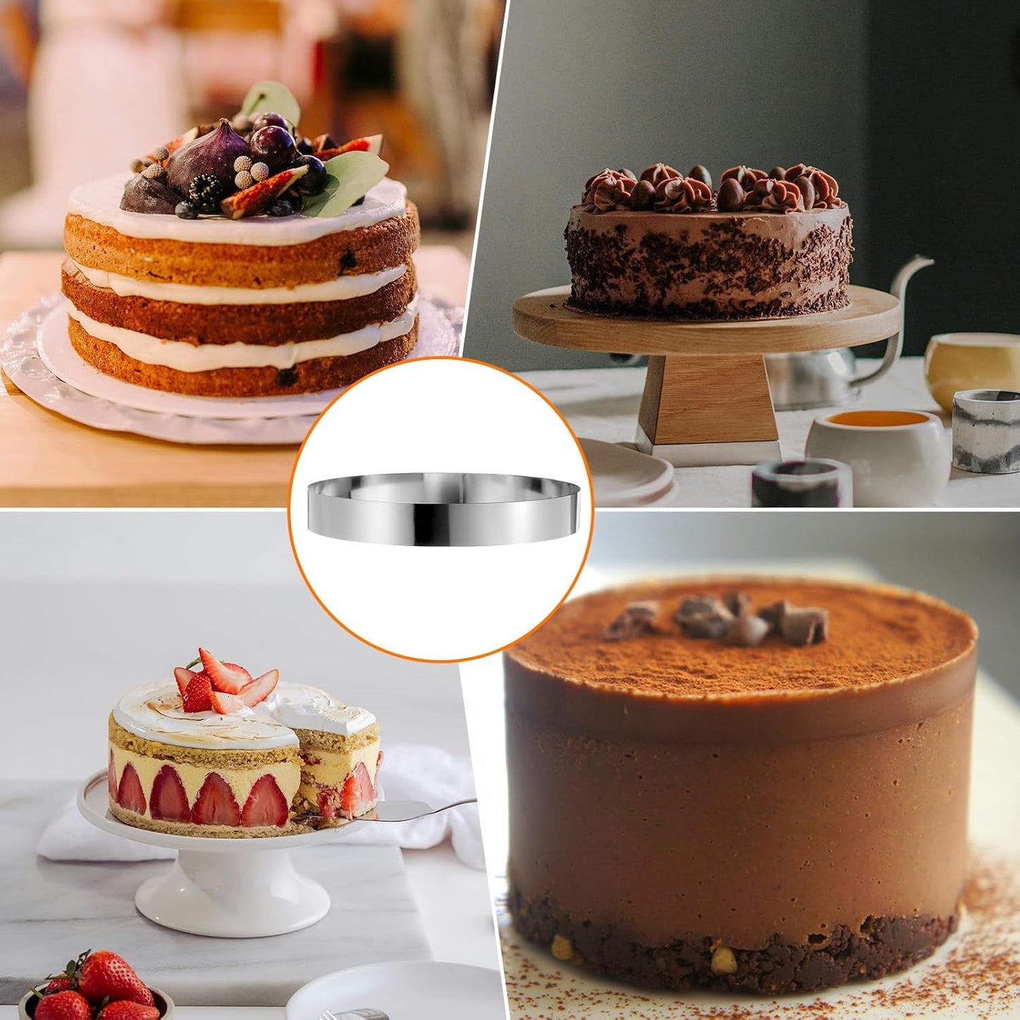 HARFINGTON Round Cake Ring 12 x 2 Inch Seamless Stainless Steel Pastry Mousse Dessert Ring Mirror Coating for Baking Cooking Making Tool