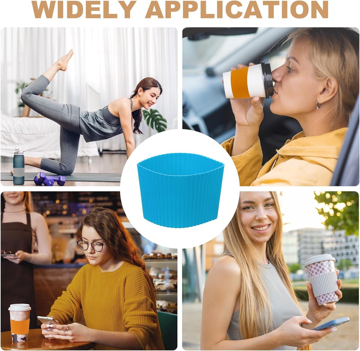 uxcell 6Pack Coffee Cup Sleeves, Reusable Silicone Heat Resistant Cup Protective Sleeve Nonslip Mug Protector Cover for Home Travel Coffee Mug Glasses Water Bottle Boots, Sky Blue