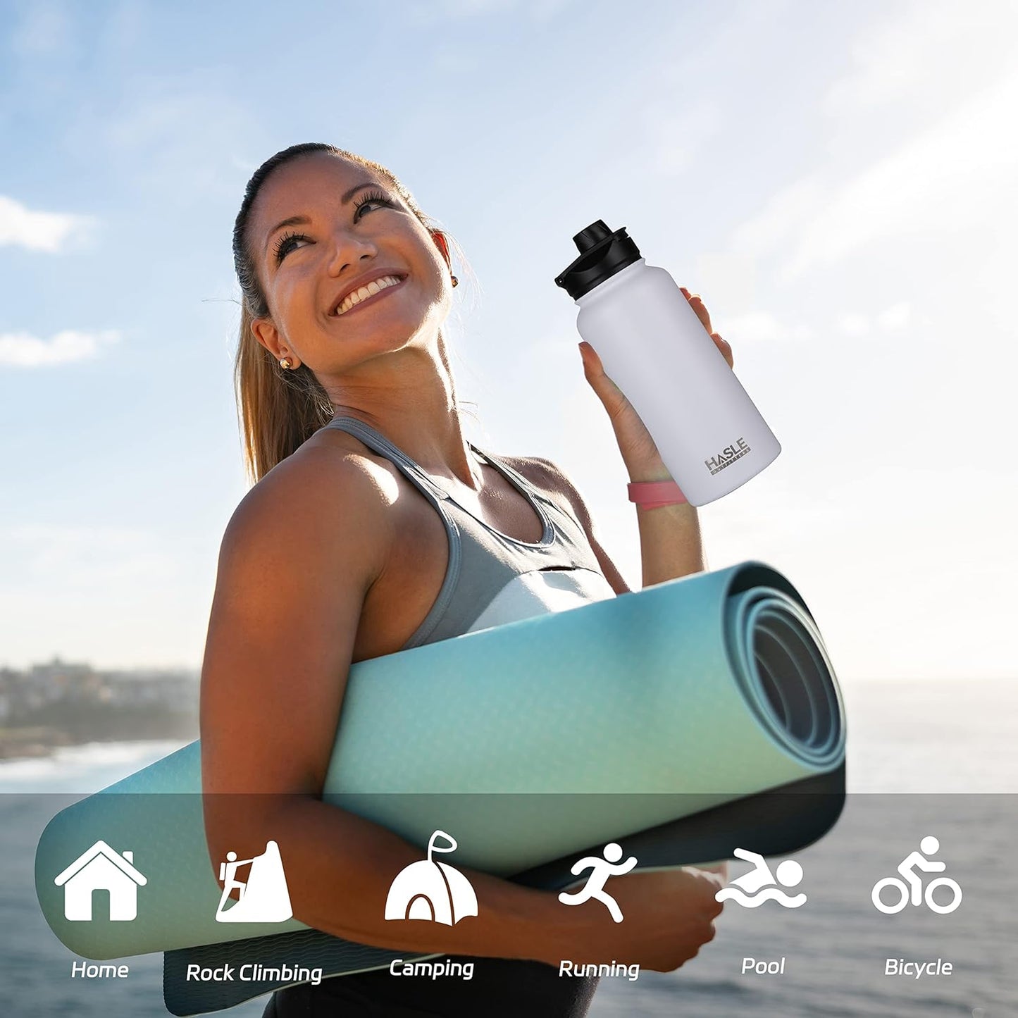 HASLE OUTFITTERS 32 oz Insulated Water Bottle Stainless Steel Double Walled Vacuum Sports Water Bottle with 2 Lids (Straw and Spout Lid) for Gym Camping Hiking(White,1)