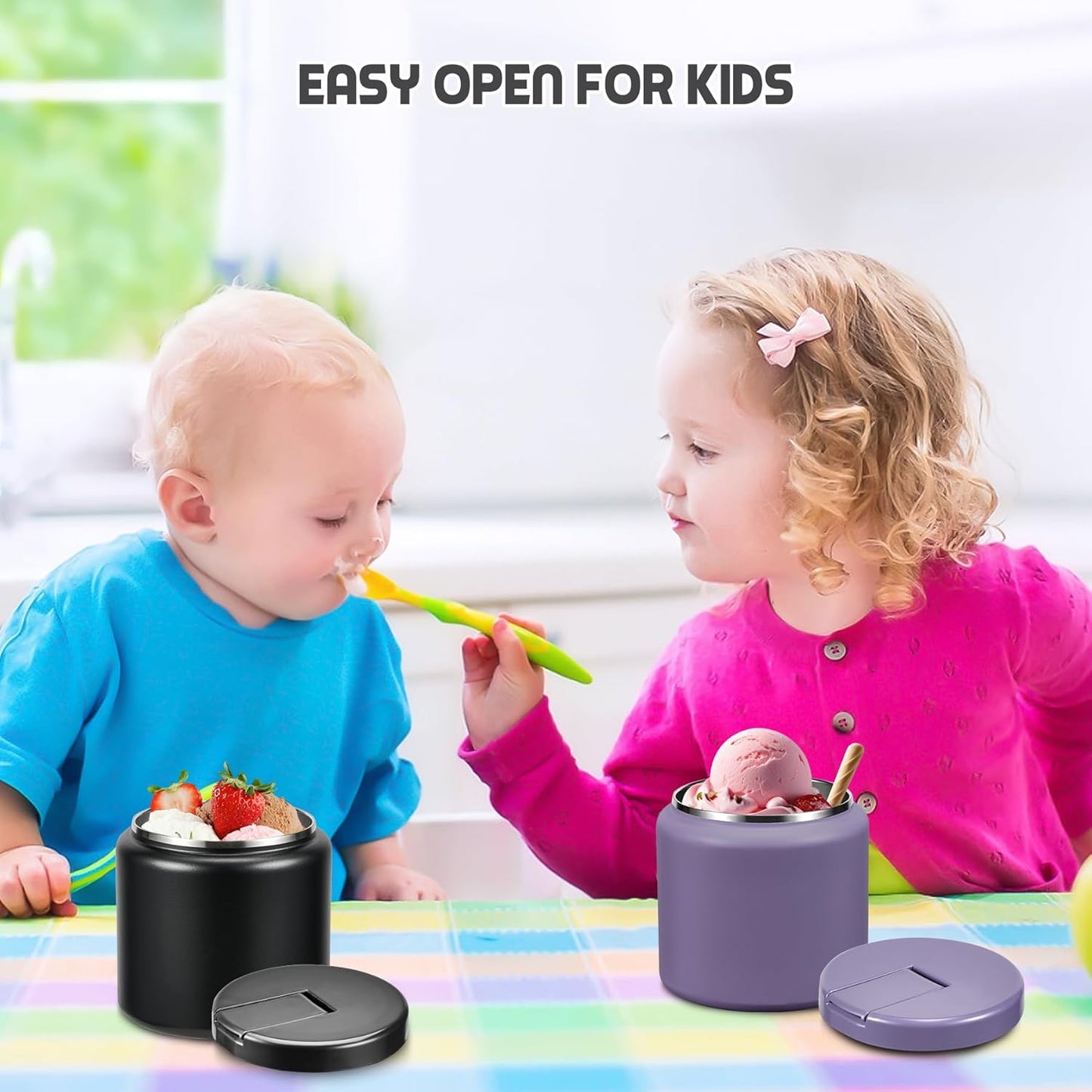 26oz Soup Thermo for Hot Food Kids with Buckle Lid Insulated Vacuum Food Jar Wide Mouth Leakproof Stainless Steel Lunch Container (Black)