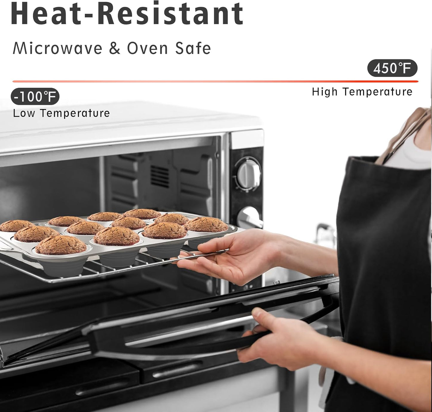 Silicone Muffin Pan Set, 6 Cups Cupcake Pan, With Metal Frame Nonstick Press to Easily Pop Out for Baking Homemade Muffins,Breads, Cupcakes, Egg Bites, BPA-Free Silicone (Grey, 6Cups)