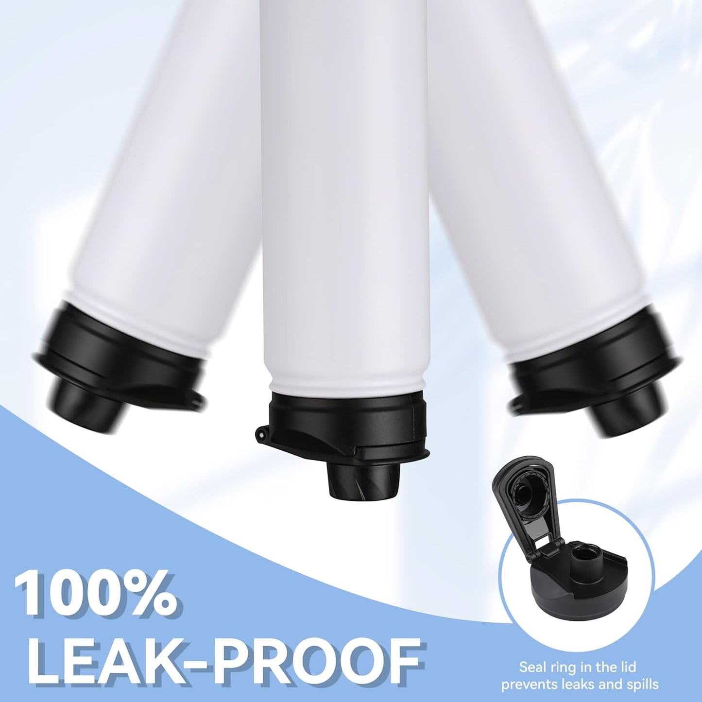 HASLE OUTFITTERS Insulated Water Bottle 22 oz Double Wall Stainless Steel Water Bottle Wide Mouth with Straw Lid & Spout Lid Keeps Cold or Hot(White,4)