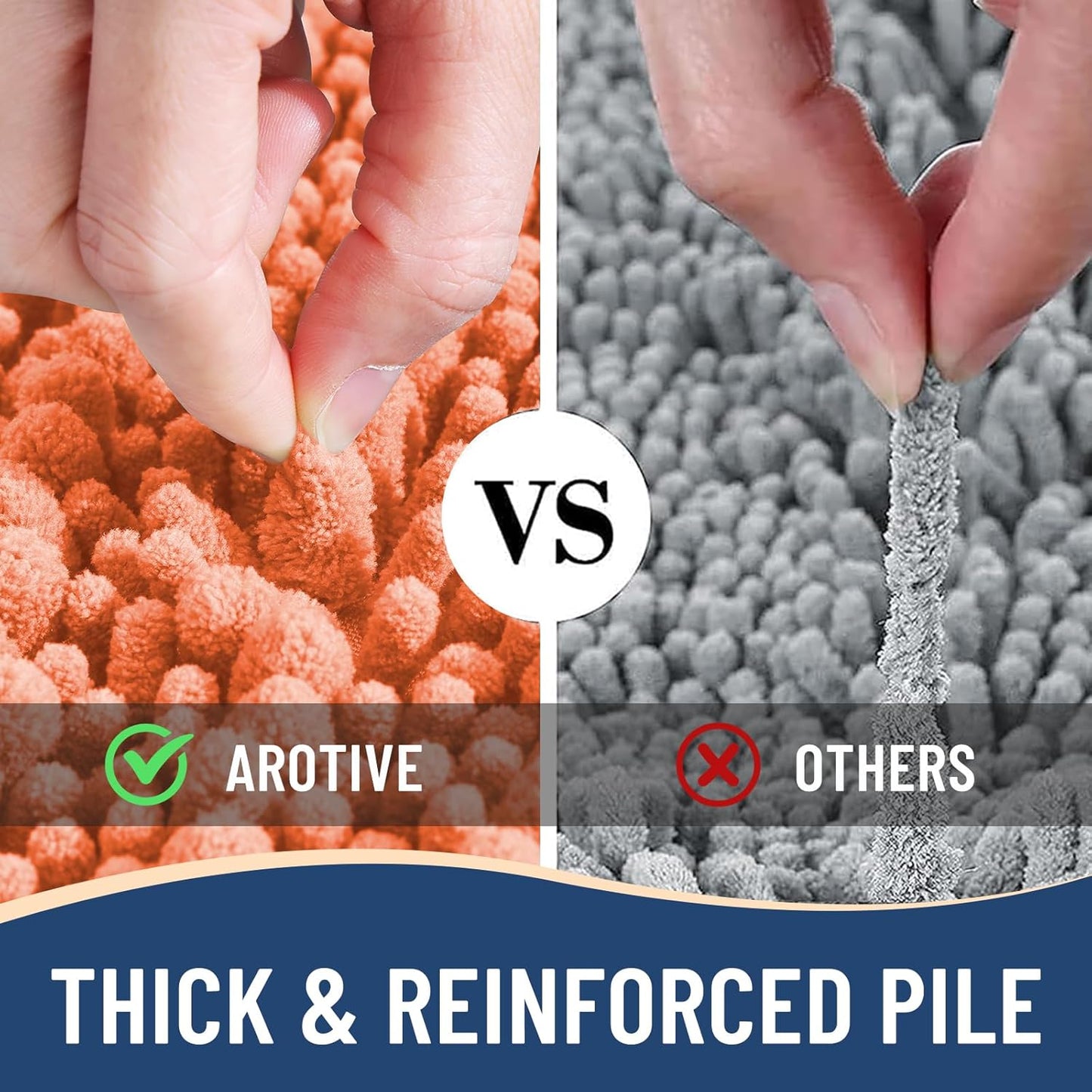 Arotive Luxury Chenille Bathroom Rug Mat, Extra Soft Thick Absorbent Shaggy Bath Rugs, Non-Slip Machine Wash Dry, Plush Bath Mats for Bathroom, Shower and Tub, 70x24, Coral