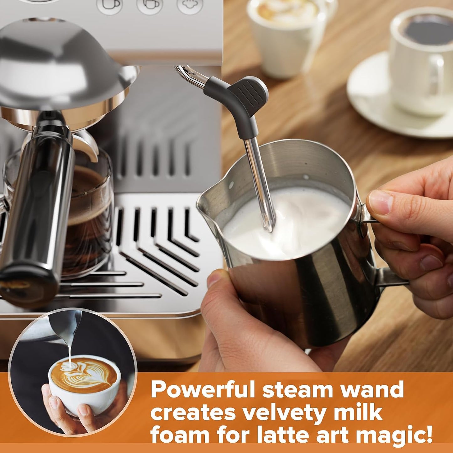 20 Bar Espresso Machine with Cold Brew, Professional Expresso Machines for home, Stainless Steel Espresso Maker with Milk Frother, Auto Sleep Mode, 1.5L Removable Water Tank, for Latte, Cappuccino