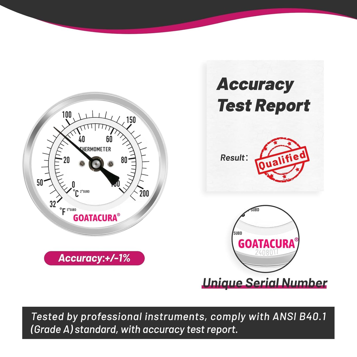Dial Thermometer for Brewing, 304 Stainless Steel Case and Probe, 3" Dial Size, 12" Stem Length, 32-212 Deg F/0-100 Deg C, 1/2" NPT Back Mount