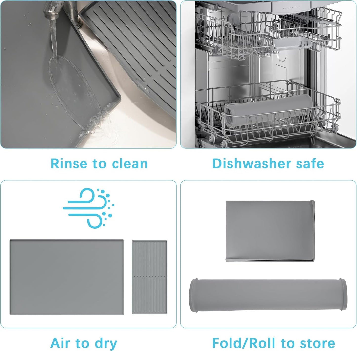 Golener Silicone Coffee Mat Set - 24" x 16" Coffee Bar Mat for Countertop, Kitchen Station Pad Accessories Fit Under Coffee Maker or Machine, Dish Drying Mat, Heat Resistant Kitchen Gadget, Grey