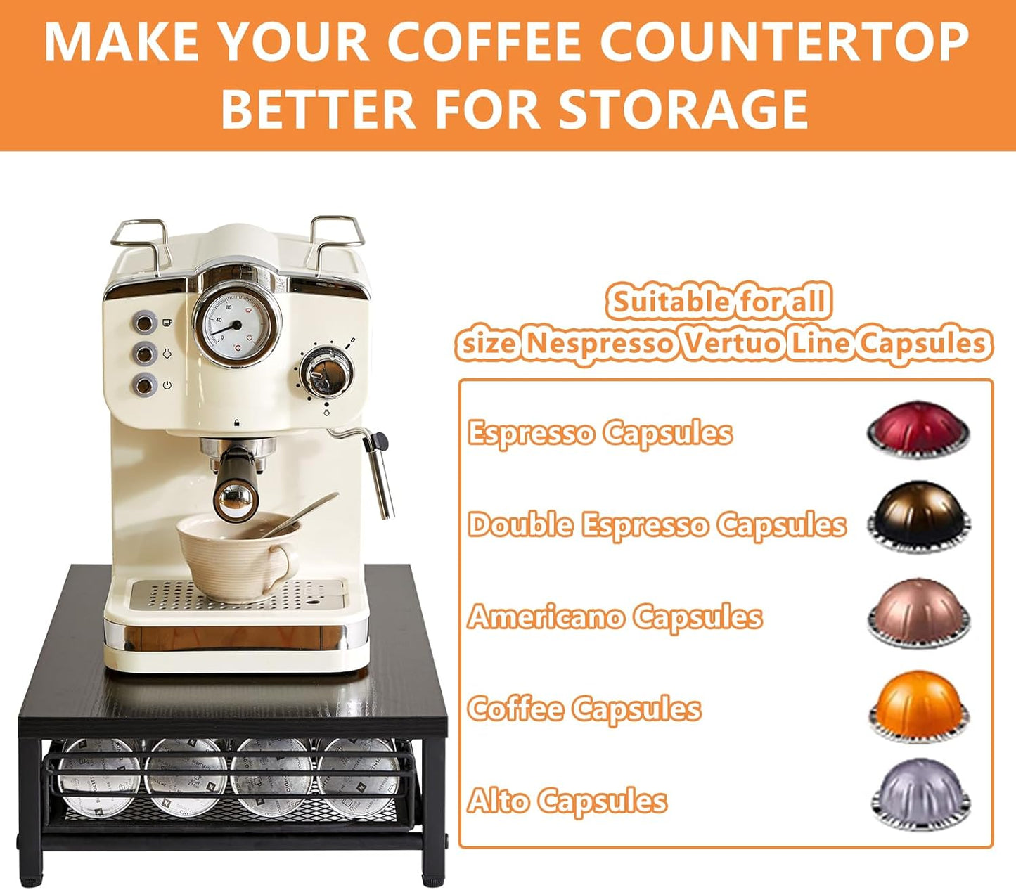 IBUYKE Wooden Coffee Pod Drawer Holder,Pod Holder,40 Capsule Pods,Coffee Pod Holder Drawer With Mesh Shelves,Home Kitchen Counter Organizer,Greige TCJ101Y