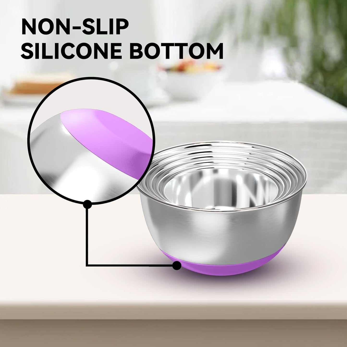 Stainless Steel Mixing Bowls with Lids – Set of 5 Large Nesting Metal Bowls for Kitchen, Baking, Cooking, Food Prep & Storage, Non-Slip Base, Dishwasher Safe, Multicolor