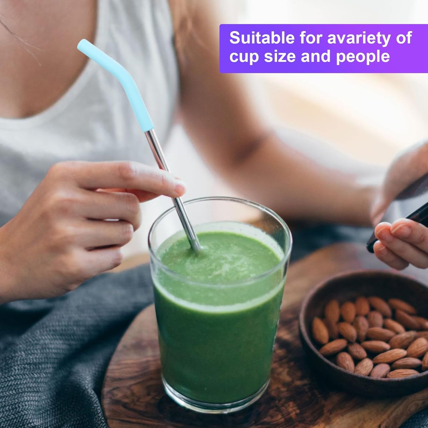 6Pcs Metal Straw Silicone Tips 5/16 IN Wide(8mm Outer Diameter) Food Grade Rubber Straw Covers Light-Blue Flex Elbow Replacement Tip for Stainless Steel Metal Straws