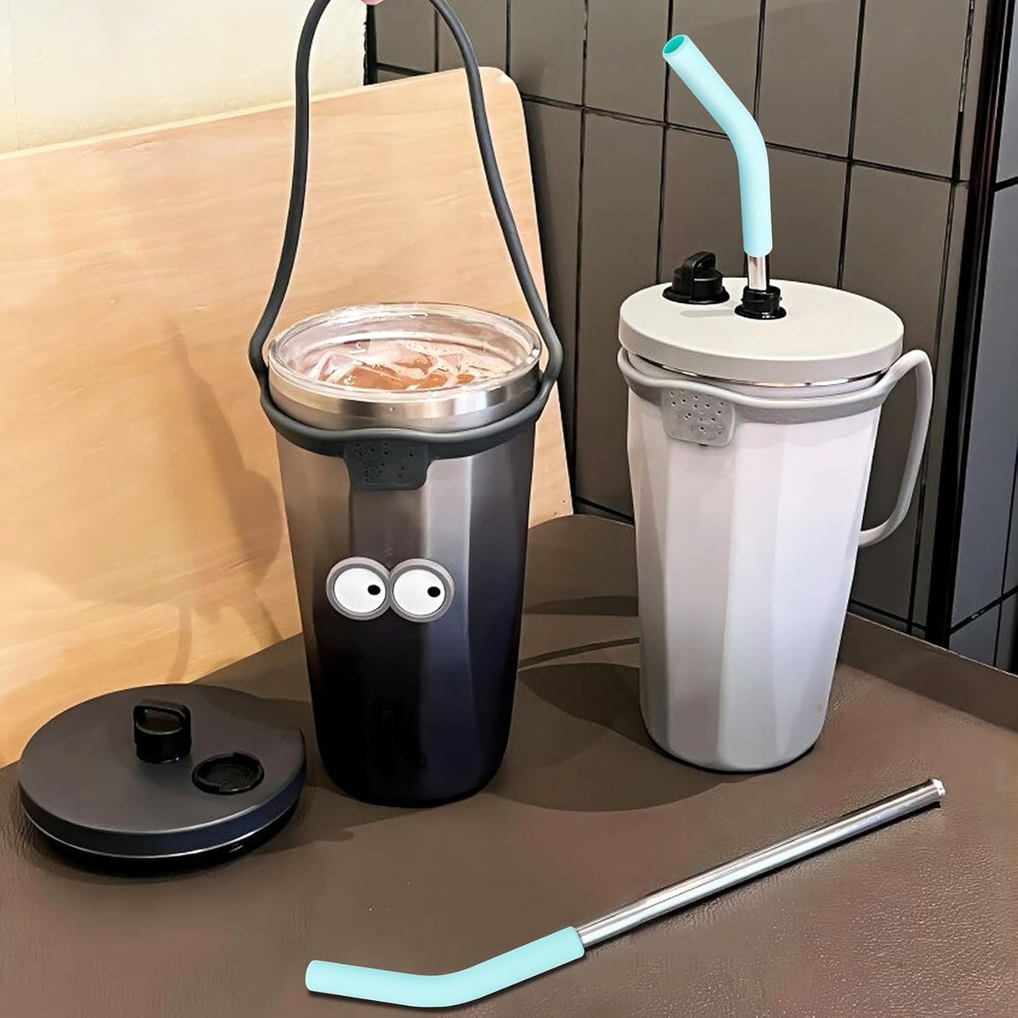 6pcs Food-Grade Silicone Straw Tips, Reusable Metal Straw Elbows Tips, Temperature Resistant Rubber Straw Covers Replacement Tip for 5/16" Stainless Steel Straws - Green