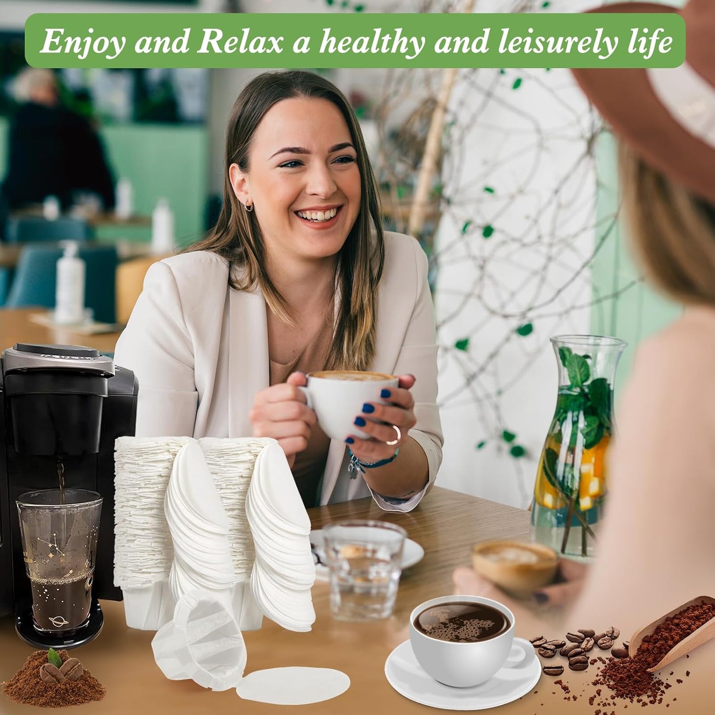 Aussen Disposable Coffee Paper Filters Replacement Kerig Filter Fit All Keurig Single Serve Filter Brands Compatible with Reusable Single Serve Pods Keurig Coffee Maker (White with Lid, 300pcs)