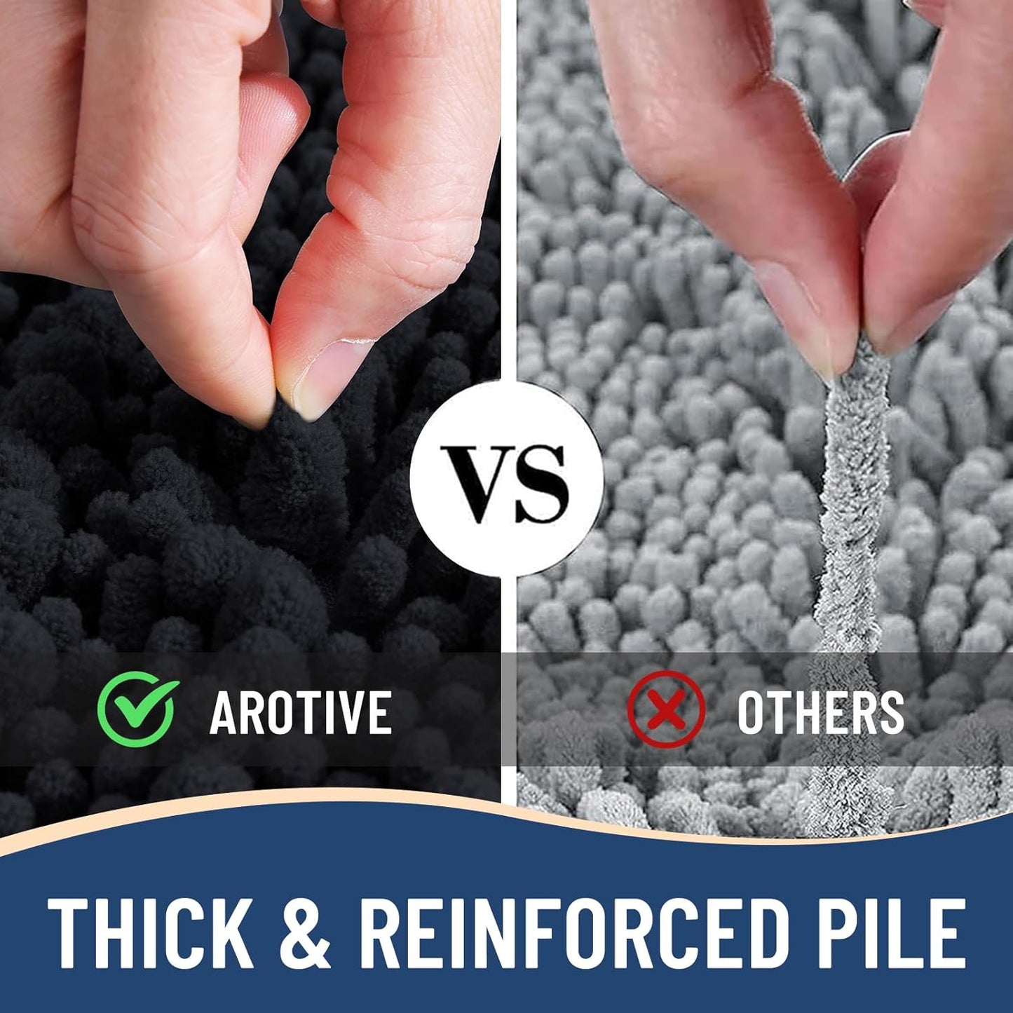 Arotive Luxury Chenille Bathroom Rug Mat, Extra Soft Thick Absorbent Shaggy Bath Rugs, Non-Slip Machine Wash Dry, Plush Bath Mats for Bathroom, Shower and Tub, 30x20, Black