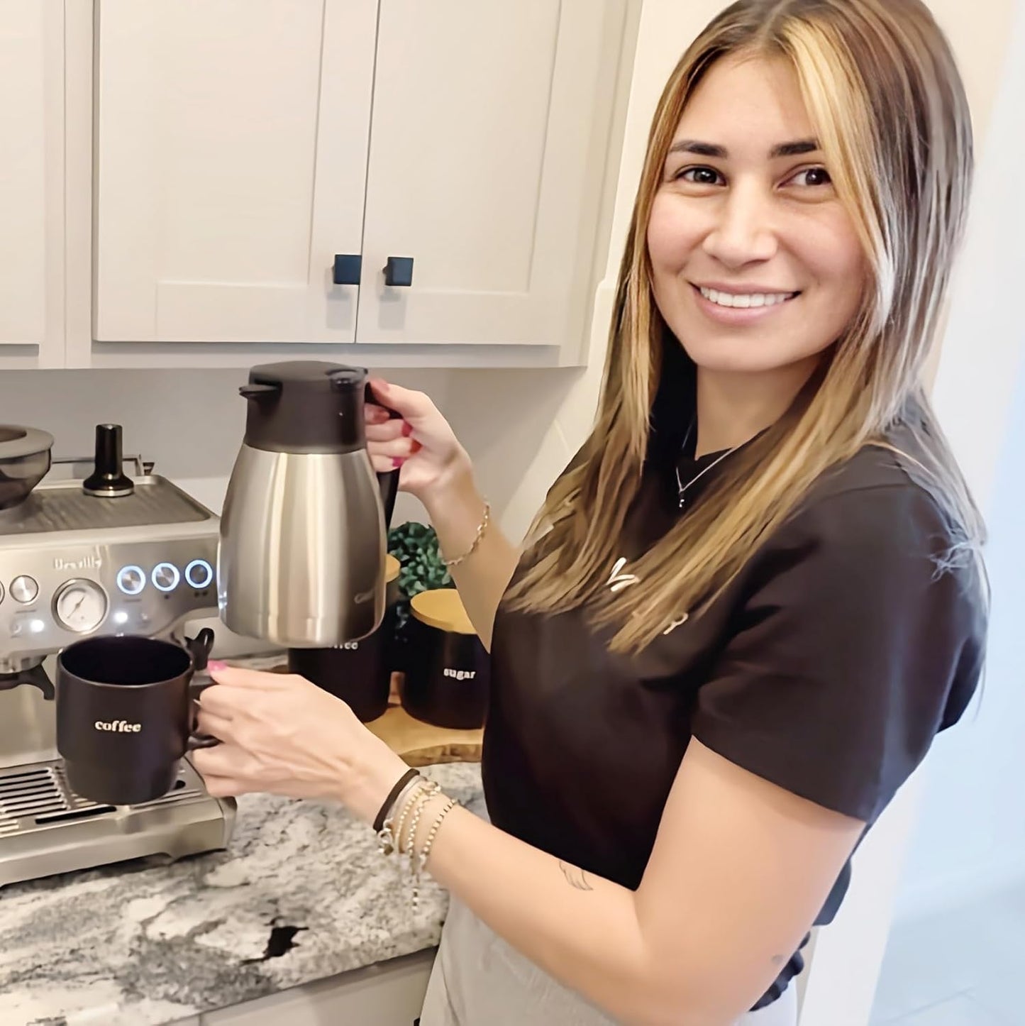 GiNT 34Oz Thermal Coffee Carafe, Insulated Stainless Steel Coffee Carafes for Keeping Hot/Double Walled Vacuum Coffee Carafe (Silver, 1L)